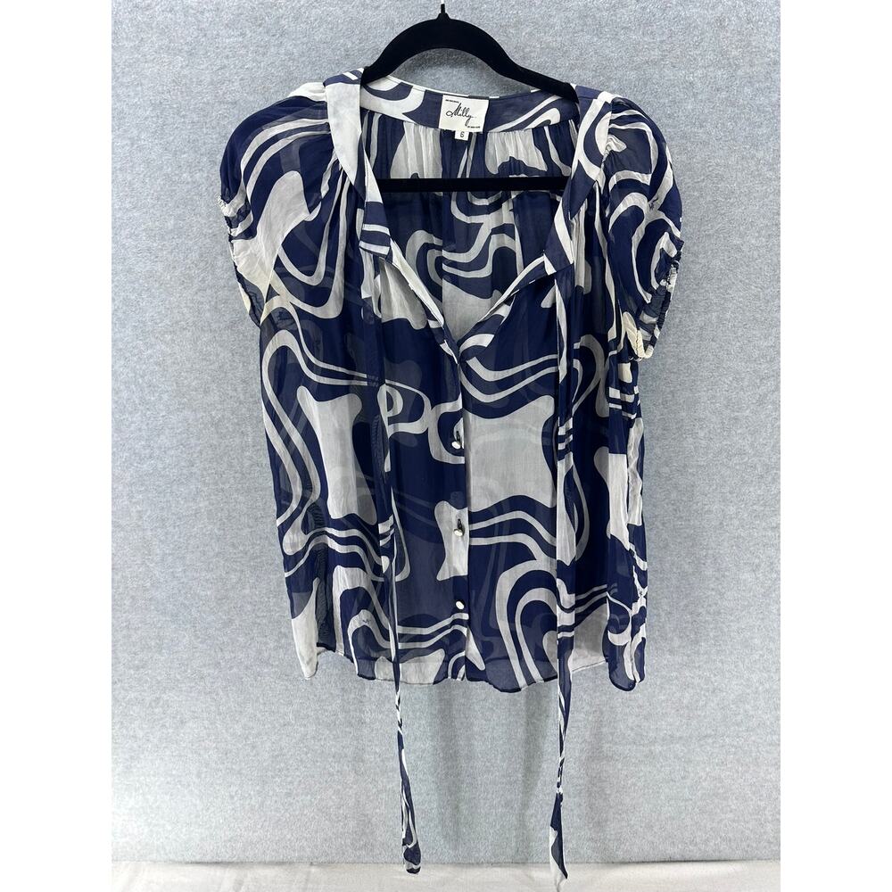 Milly New York Women's sz 6 Navy & White Blouse Sheer Nautical